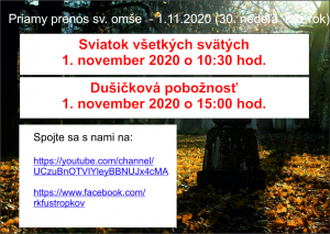 Sv. omša a dušičková pobožnosť 1.11.2020 - online
